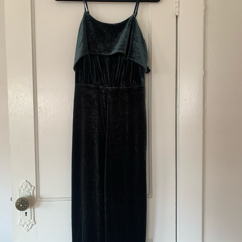 Wide leg velvet green jumpsuit